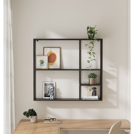 Hallowood Furniture Bewdley Wall Shelves, Sleek and Modern Black Metal Shelf, Wall Mounted Shelves, Minimalist Hanging Display Unit for Living Room, Bedroom, Hallway or Office (100x90cm) (1/5)