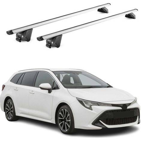 OMAC Barres de toit aluminium certifiées TÜV pour Toyota Corolla mk12 Break 2019-2026 – Pour rails de toit intégrés – Rainure en T – Charge max 100 kg – 2 antivols Argent (1/5)