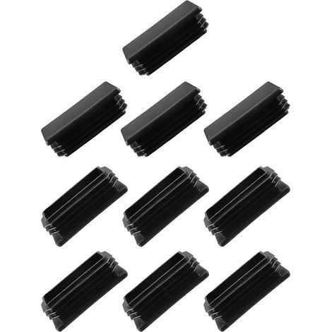 Embouts rectangulaires noirs (60 x 30 mm) en paquet de 10 avec capuchons de protection en plastique tubulaires rectangulaires filetés pour pieds de meubles, tables et chaises. (1/5)