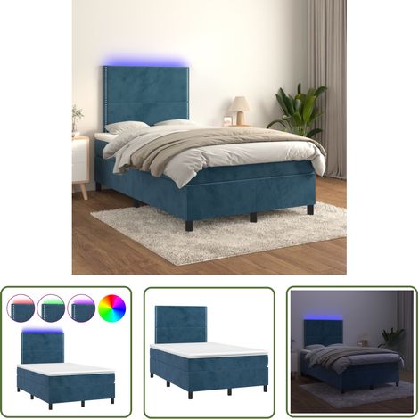 The Living Store Boxspringbett mit Matratze & LED Dunkelblau 120x200 cm Samt - Boxspringbett - Doppelbett - Samtbett - Luxusbett - Bettauflage (1/5)