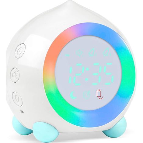 Réveil Enfant Lumineux LED Numerique Lampe Réveil Veilleuse Fille Garçons Jour Nuit Enfant Volume Réglable Snooze Réveil en USB Charge-Blanc- (1/3)
