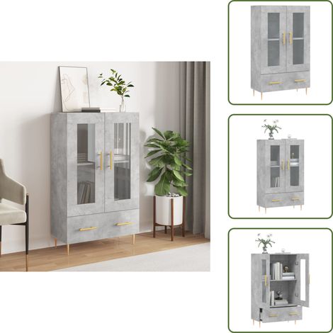 Buffet haut gris béton 69,5x31x115 cm bois d'ingénierie - Buffet Design Moderne - Meuble Rangement - Armoire Ouverte - Vitrine Murale - Commode (1/5)