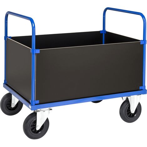 Kongamek Kastenwagen in blau 1000x700x900mm mit verzinkter Ladefläche und 4 Wänden mit Gummibereifung und Bremse