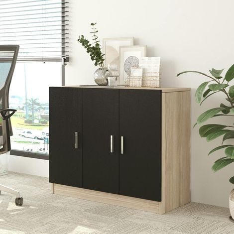 Meuble de rangement bureau 3 portes décor bois et noir MARFA (1/5)