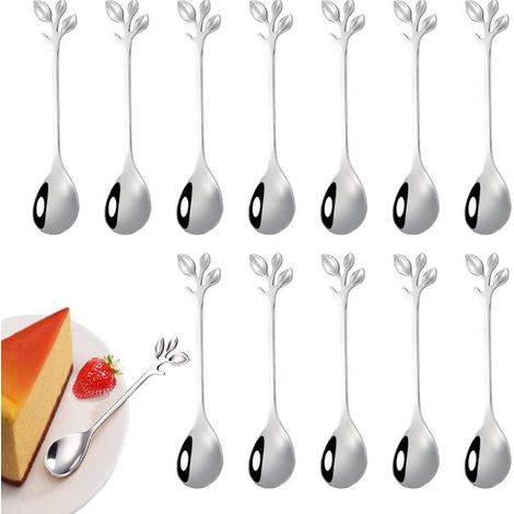 cuillère à café en feuille d' mini dessert design branche 12 pièces Acier inoxydable Acier Argent (1/5)