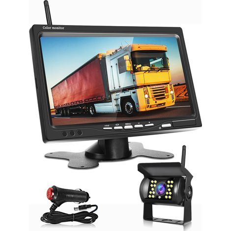 Kit caméra de recul sans fil + moniteur LCD 7" 12V-24V étanche avec vision nocturne pour camping-car/bus/remorque/fourgonnette/camion/caravane (1/5)