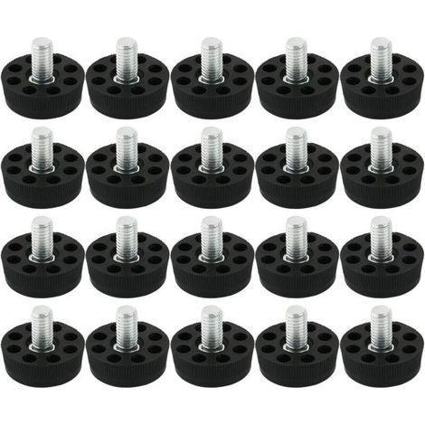 20pcs Pieds de Nivellement Meuble Réglable Pied Réglable Patin de meuble Jambe Pied de Table Chaise Base Protection Plancher 8 trous noir M8 male filetage (1/4)