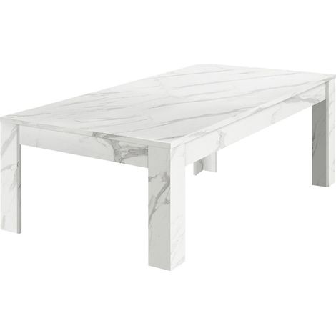 PIRALIA - Table Basse Rectangulaire Aspect Marbre Blanc (1/3)