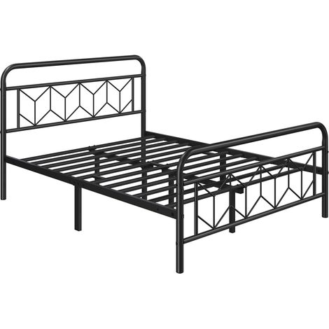 Yaheetech Struttura Letto in Ferro Battuto a Doghe Testiera a Rombi in Metallo Camera Nero 140 x 200 cm