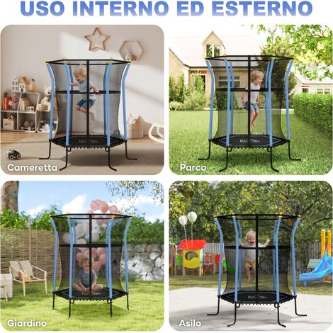 Trampoline pour enfants bleu, Ø163,5x190 cm, avec bâtons rembourrés et fermeture éclair, cadre en acier et mousse EPE (1/5)