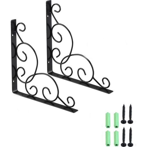 2 pièces équerre de support d'étagère, en fer forgé, noir, pour cuisine salle de bain bureau restaurant jardin balcon (1/5)