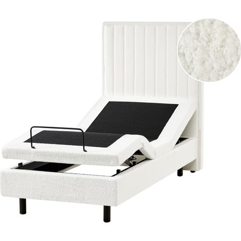 Cama articulada eléctrica moderna mando a distancia ajustable tapicería de bouclé blanco crema 80 x 200 cm Castellan