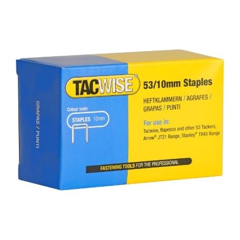 Agrafes 53 L 10 mm en acier galvanisé – Boîte de 5000 agrafes – Pour agrafeuses Tacwise Z1-53L, Z3-53L, 53EL – Agrafage net et précis