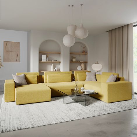 5-Sitzer-U-Sofa mit linker Eckausführung ausklappbar und mit Stauraum Lorenzo Gelb (1/5)