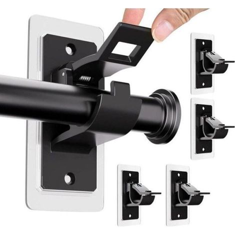 64 Supports de tringle à rideaux autocollants sans perçage, crochets adhésifs pour tringle de rideau de salle de bain, fixation murale sans trou, noir (1/5)