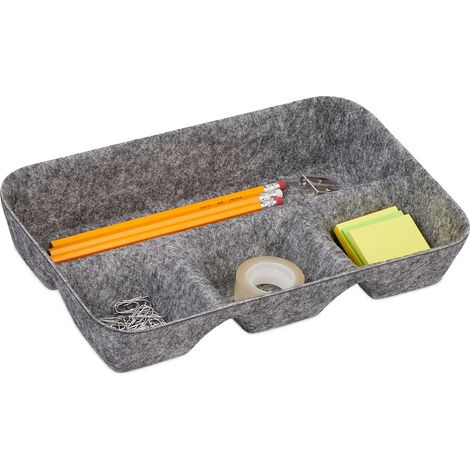 Relaxdays Organizer Cassetti in Feltro, Organizzatore per Scrivania, HLP: 5,5 x 29,5 x 19 cm 4 Scomparti, Grigio Chiaro
