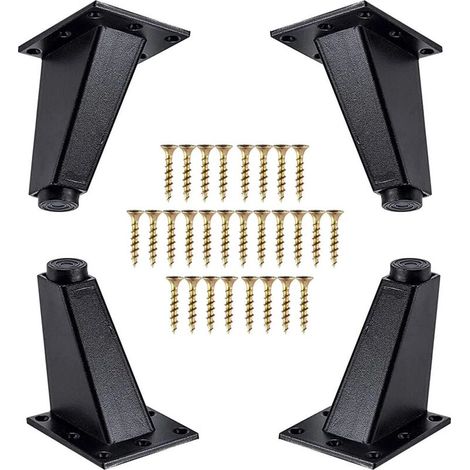 4 Pièces Pieds de Meubles,Pieds de Meubles Obliques en Métal en Aluminium,Remplacement de Jambes de Canapé pour Armoire Canapé Commode de Table, Vis de Montage Incluses,Noir, 80 mm (1/5)
