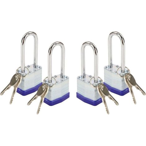 Cadenas à clé 40 mm à anse longue, cadenas robuste en acier laminé pour portails, hangars, boîtes à outils et casiers (avec clé) (1/4)