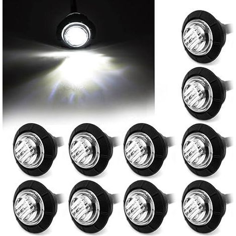 10PCS 3/4" 12V LED Lampe Latérale Ronde pour Camion, Voiture, Bus, Remorque, Caravane, Bateau, Feu Arrière, Feu Stop (Blanc) (1/5)