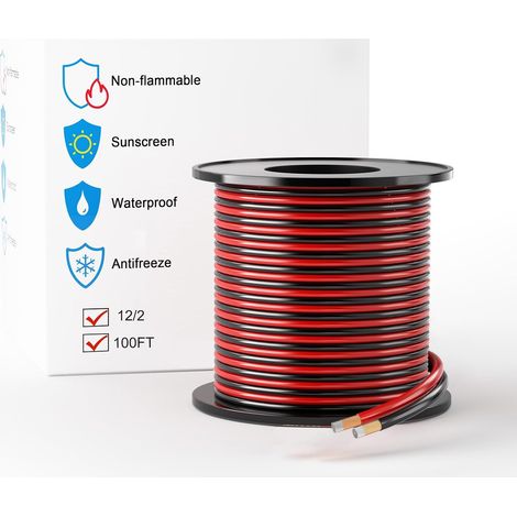 Câble d'extension en Aluminium Plaqué Cuivre 12 AWG 30.48 M, Calibre 12 Rouge/Noir 12/2 12/24 V CC pour Haut Parleur, Bande LED, Automobile, Radiocommande (1/5)