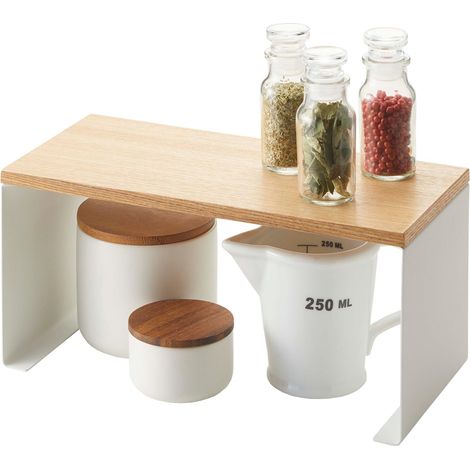 YAMAZAKI 3922 TOSCA Slim Stackable Kitchen Rack, white, Steel/Wood, 30.5 x 14 x 14.5 cm (1/5)