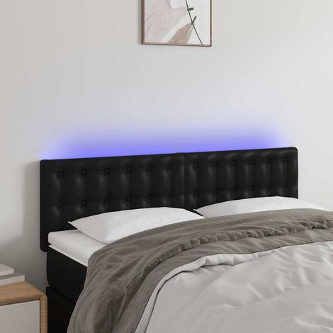 vidaXL Cabecero con luces LED cuero sintético negro 144x5x78/88 cm (1/5)