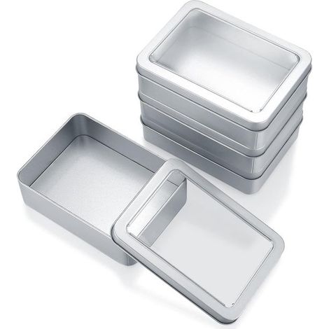 Lot de 4 mini boîtes en métal - Boîtes de rangement rectangulaires argentées - Idéales pour les bonbons et les cadeaux - 12,5 x 9 x 3,5 cm (1/5)
