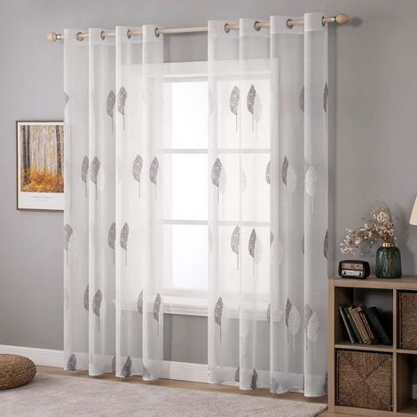 KLVGTIFS PU - Rideau Salon-Beau avec Motif d'arbre, Rideaux Voilage à Oeillets, Décoration Rideau Voile, Lot de 2 Voilage Fenetre,140x245CM (1/5)