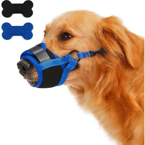 Muselière bleue pour chien taille XL, monobloc, anti-morsure et anti-ingestion, muselière réglable. (1/5)