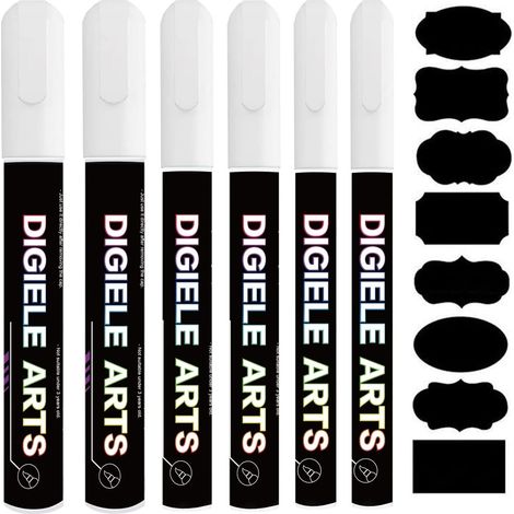 Marqueur Craie Blanc, Feutre Craie Liquide Blanc 1mm / 3mm / 6mm + 16 Etiquettes Tableau, Effaçage par Chiffon Humide ou Sec pour Tableau Noir, Ardoise, Miroir, Ardoise Magique, Vitre (1/5)