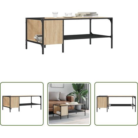 The Living Store Couchtisch mit Regal Sonoma-Eiche 100x51x40 cm Holzwerkstoff - Couchtisch - Wohnzimmerschreibtisch - Holztisch - Sideboard - Möbelstück (1/5)