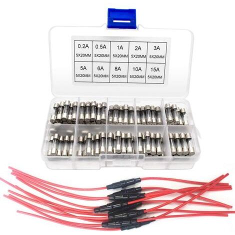 royaluxe-10pcs 5x 20mm AGC Portes-fusible en Ligne Type à vis Inline avec Fil 22 AWG + 100pcs 5x 20mm fusibles en Verre Coup Rapides (0.2A 0.5A 1A 2A 3A 5A 6A 8A 10A 15A)