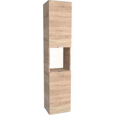 Le Quai Des Affaires – Colonne de salle de bain 2 portes – Niche – Chêne blanchi – Dimensions L35xP30xH165 cm – Poignées métal finition mat (1/5)