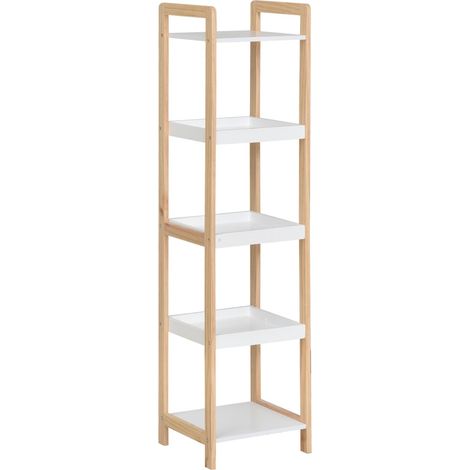 Etagère en Bambou de Salle de Bain étagère Debout 3 paniers + 2 étagères dim. 32L x 30l x 130H cm Beige Blanc (1/4)