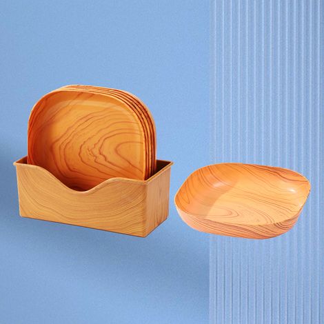 6-teiliges quadratisches Servierplatten-Set aus Holz, geräumig, für Snacks und Desserts, mit Organizer (1/5)