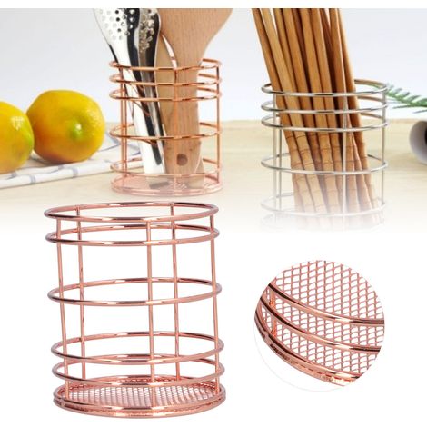 Porte-baguettes, porte-stylo, support de téléphone rond, rangement de salle de bain ajouré, or rose (1/5)