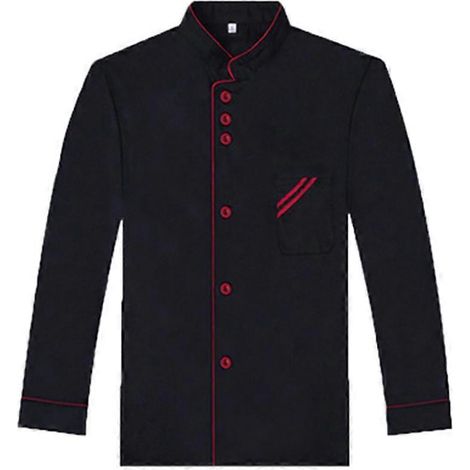 Uniforme de chef unisexe à manches longues, haut de chef basique pour la restauration, boulangerie, hôtel, restaurant - Taille XL (Noir)-XL-Black (1/4)