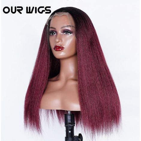 Perruque synthétique lisse et crépue, densité 220 %, pour femmes noires, style Yaki, ligne frontale pré-épilée avec baby hair, perruque afro
