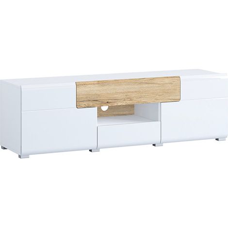 Porta TV Jules bianco e legno a 2 ante e 2 cassetti 159 cm (1/5)