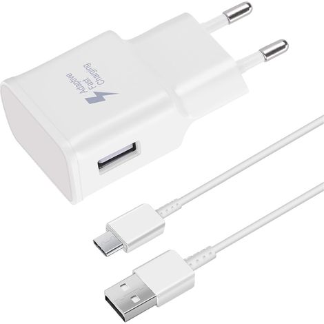 Chargeur Rapide 15W + Cable USB-C Compatible avec Samsung Galaxy S8 S9 S10 S20 S21 S22 S23 Plus Ultra S21 FE Z Flip 4/Z Fold 4 A54 A52S A53 A34 A33 A20e A14 A13 M54 M53, et Autres Smartphones (1/5)