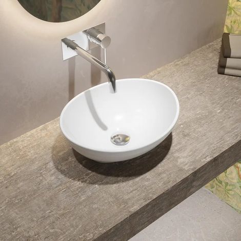 Lavabo à poser ovale en céramique 41x34x14 5 cm Blanc (1/4)