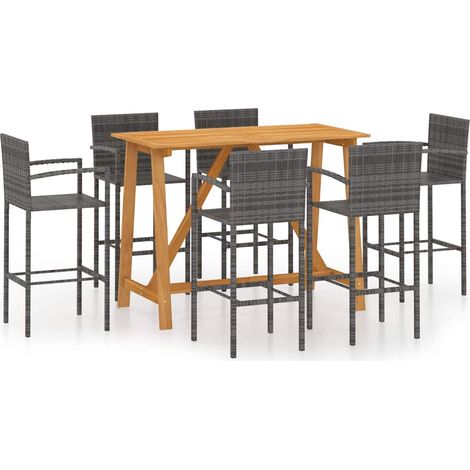 Set de 1 Table et 6 Tabourets de bar de jardin, Ensemble Table et Chaises Gris OIB1639E (1/5)