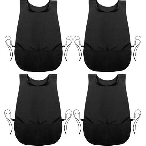Lot de 4 Tabliers de Cordonnier avec 2 Poches, Blouse D'Art Imperméable pour Femmes, Hommes, Nettoyage, Peinture, Ménage, Travail, Noir (1/4)