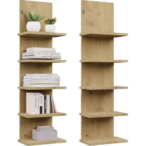 Libreria sospesa R5P con 5 ripiani per libri, ideale per ufficio, soggiorno, cameretta dei bambini, in rovere, realizzata artigianalmente. (1/3)