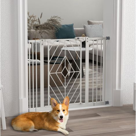 Barrière de sécurité pour chien réglable 74 à 100 cm, porte auto-fermante double verrouillage, acier blanc pour escaliers et couloirs - CHICFURN (1/5)