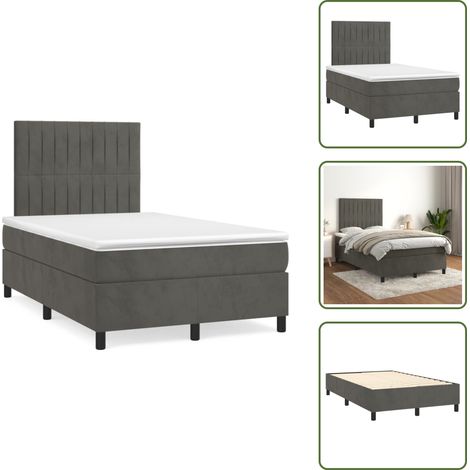 Letto in velluto - vidaXL Giroletto a Molle con Materasso Grigio Scuro 120x190 cm Velluto - Letto con materasso a molle insacchettate