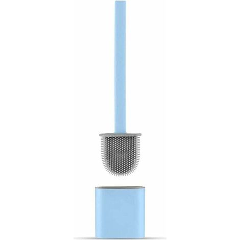 Flache Silikon-Toilettenbürste mit Halterung, tropffrei, antibakteriell, belüftet, schnelltrocknend und geruchsneutral, zur Wand- oder Bodenmontage, für Bad und WC, blau