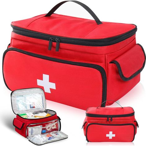 Sac de premiers secours vide pour infirmière, médecins, soins domestiques, médicaments, médicaments, sac de voyage avec poignée de transport pour pharmacie, voyage, urgences (rouge) (1/5)