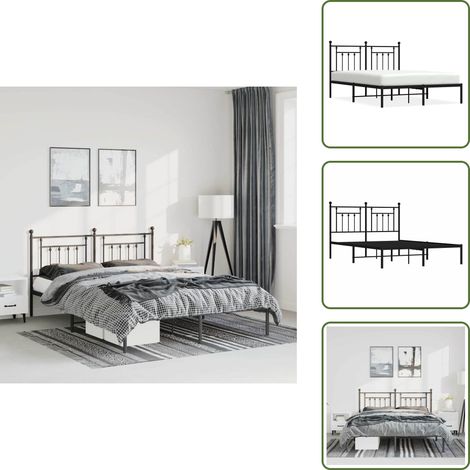 The Living Store Cadre de lit métal sans matelas avec tête de lit noir 150x200cm - Cadre de lit (1/5)