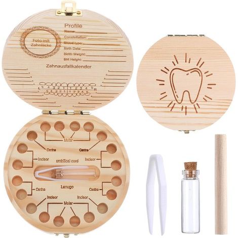 Boîte à dents en bois – Garçons et filles – Dents de lait – Cadeau de naissance – Souvenir (1/5)